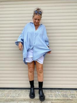 Oversized Musselin Hemd blau/weiß gestreift